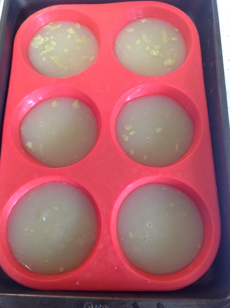 Frozen in a silicone muffin mold for easy removal.